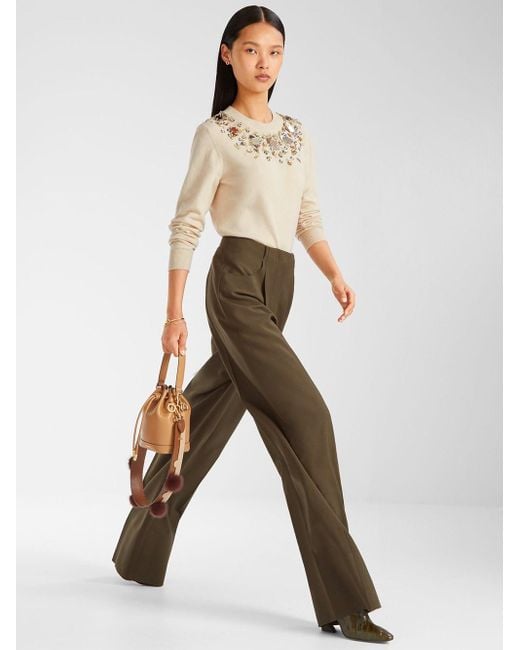 Fendi Natural Crewneck Rhinestone Sweater