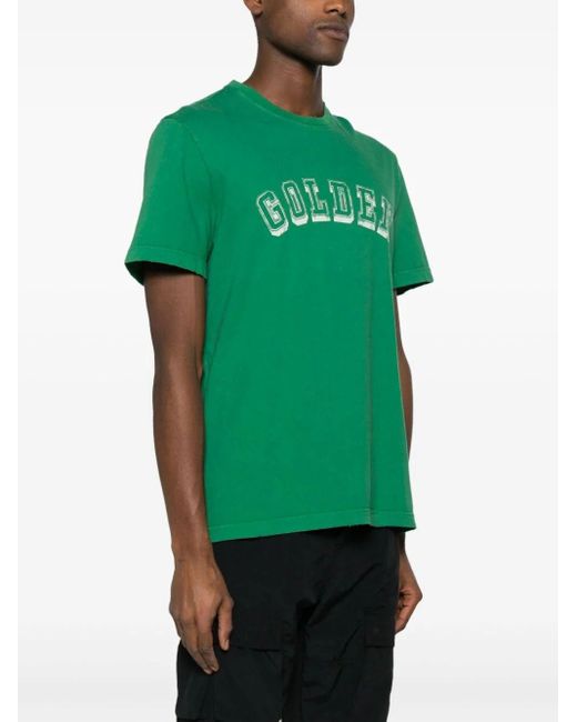 Golden Goose Deluxe Brand Green Logo-Print Cotton T-Shirt for men