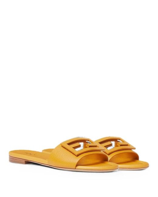 Fendi Yellow Leather Baguette Slide