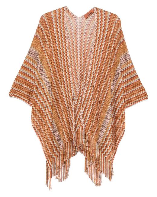 Missoni Multicolor Zig-zag Viscose Poncho With Fringes
