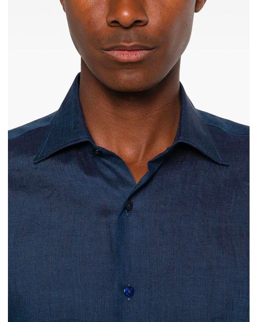 Borriello Blue Linen Long-slevee Shirt for men