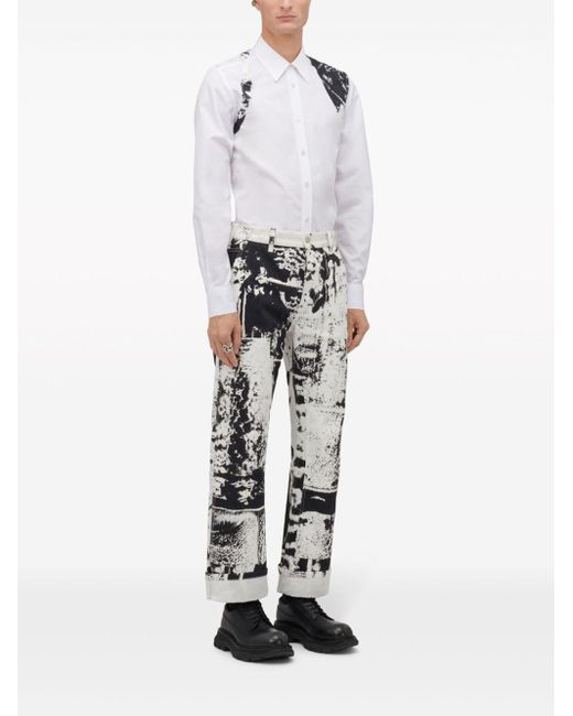 Alexander McQueen White Fold Print Workwear Jeans for men