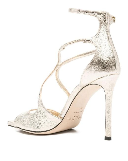Jimmy Choo White Azia 95 Platinum Brilliance Fabric Sandals