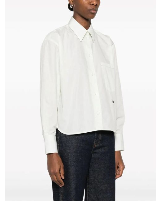 Victoria Beckham White Vb Embroidery Cropped Shirt