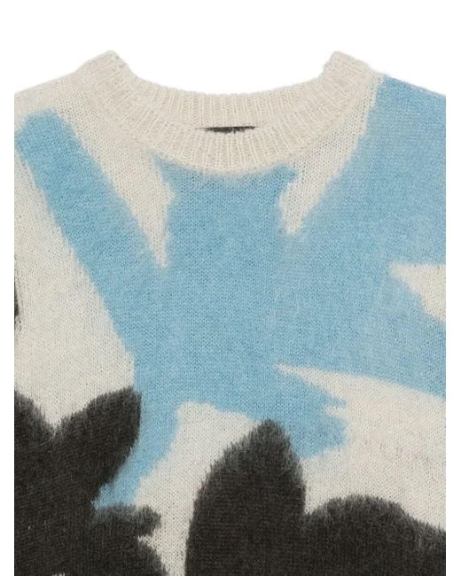 Roberto Collina Blue Ikebana Inlay Crewneck Mohair Sweater for men