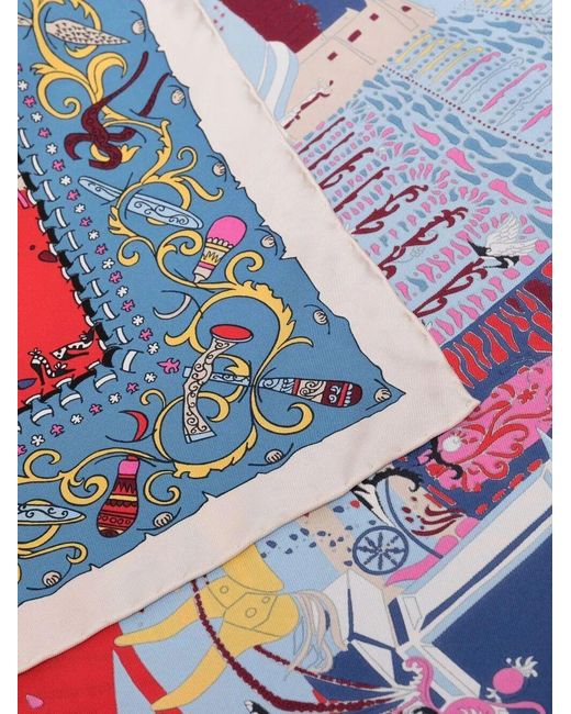 Ferragamo Blue Palazzo Spini Feroni Print Silk Foulard Accessories