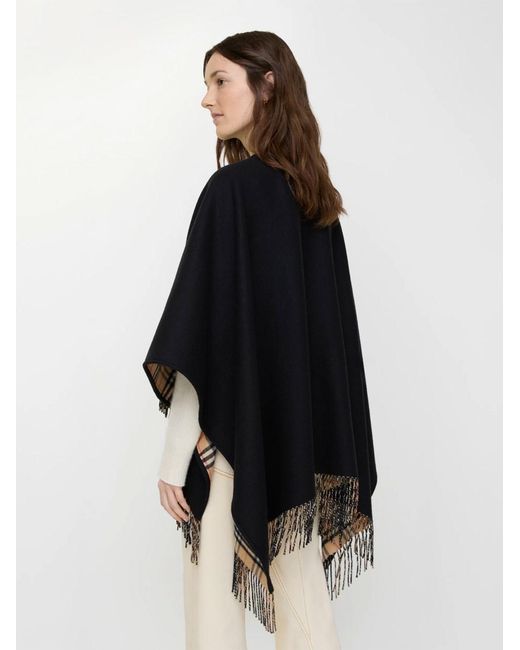 Burberry Black Reversible Check Wool Cape