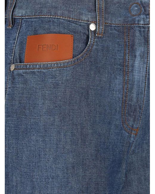 Fendi Blue Ff Chambray Long Jeans