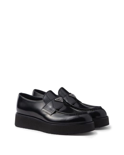 Prada Black Brushed Leather Loafers for men