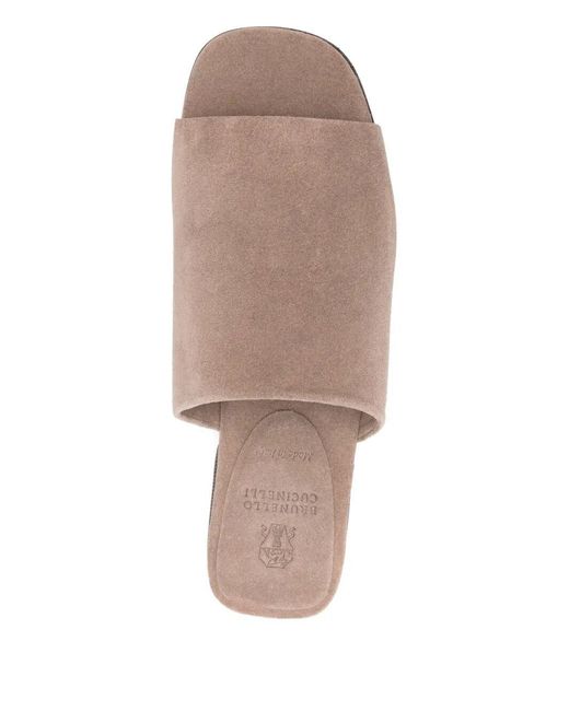 Brunello Cucinelli Brown Suede Mules With Monili