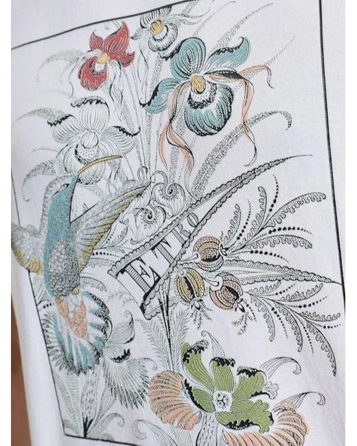 Etro White Round Neck Floral Print T-Shirt for men