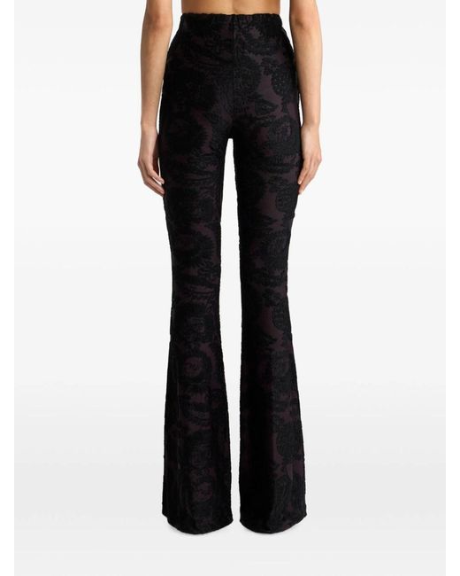 Etro Blue Flared Velvet Jacquard Pants With Paisley Foliage Pattern