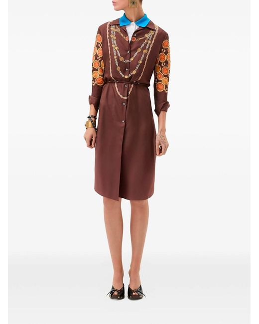 Versace Red Printed Silk Twill Mini Shirt Dress