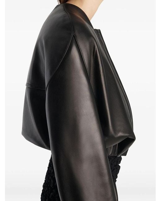 Khaite Black Cordan Leather Bomber Jacket