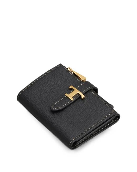 Tod's Black Leather Wallet With Strap And Mini T Timeless Accessory