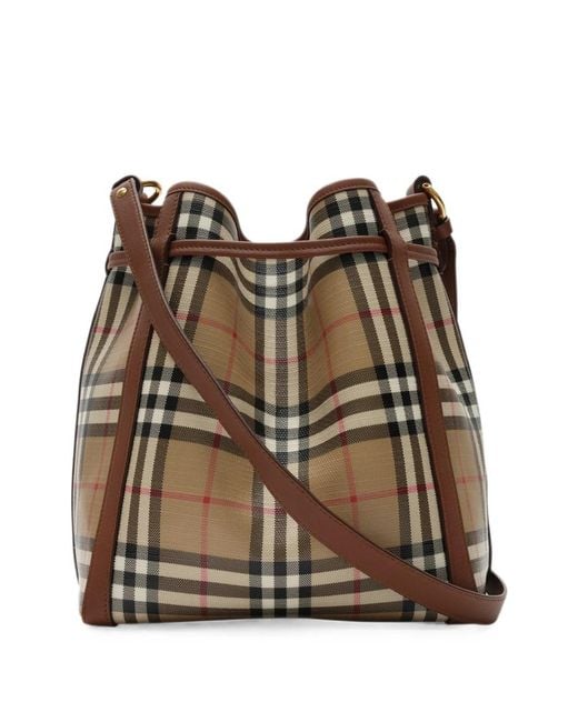 Borsa Bucket Mini Check di Burberry in Brown