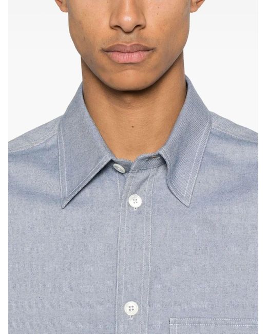 Thom Browne Blue Flannel Shirt With Four-Stripe Detail for men