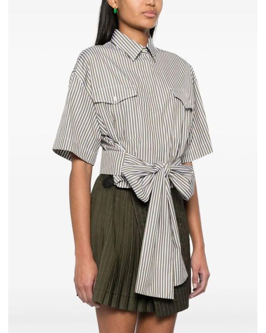 MSGM White Crop Shirt With Bow Clothing