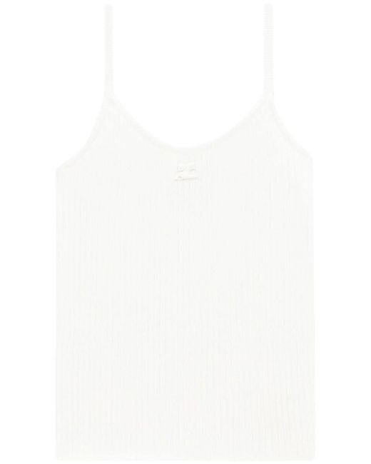 Courreges White Logo Ribbed Tank Top