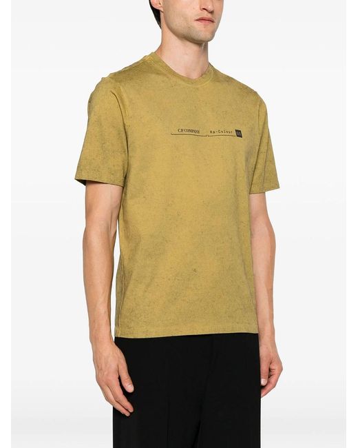 C P Company Yellow Mercerized Jersey Logo-Print T-Shirt for men