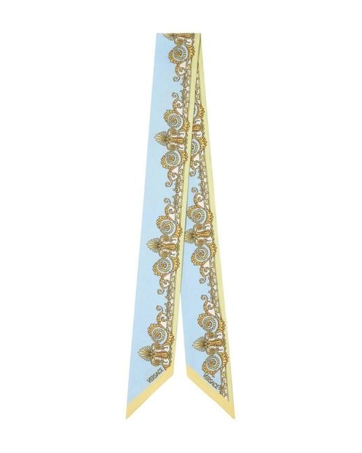 Versace Blue Spring Barocco-Print Silk Twill Lavallière