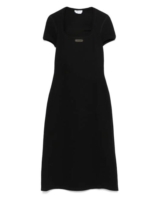 Alexander McQueen Black Logo-Plaque Ribbed Stretch Midi Dress