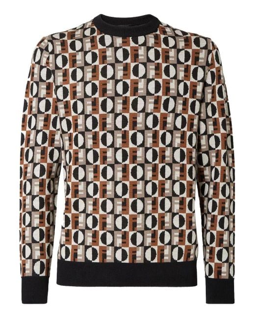 Fendi Black Jacquard Wool Jumper Clothing for men
