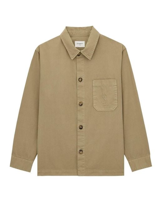 Saint Laurent Natural Cassandre Embroidered Overshirt for men