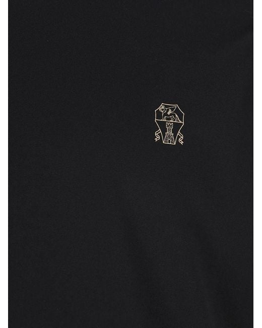 Brunello Cucinelli Black Crew Neck Cotton Jersey T-Shirt With Logo for men