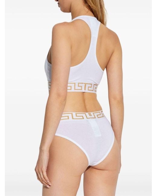 Versace White Greek Border Scoop Bralette Clothing