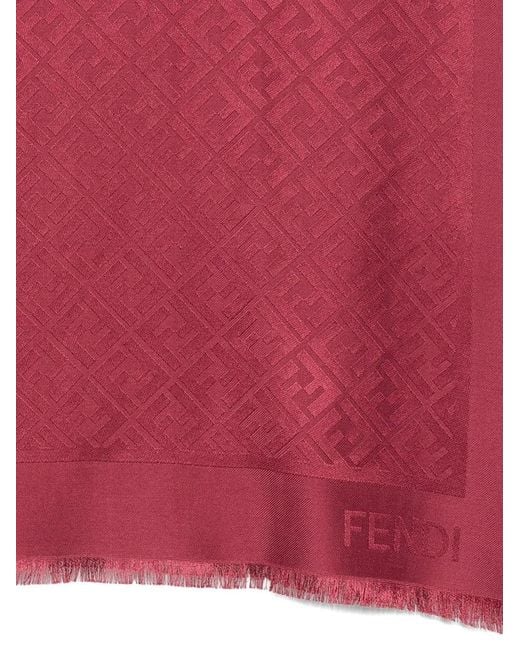 Fendi Red Ff Silk And Wool Shawl