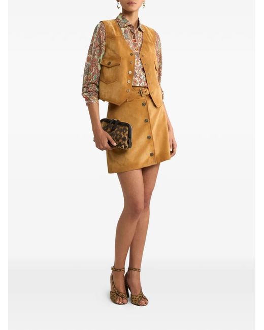 Etro Brown Paisley-Print Silk Blend Shirt