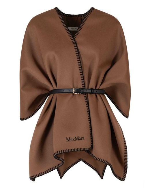 Max Mara Brown Wool And Cashmere Belted Cape