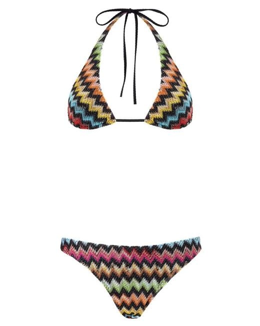 Missoni White Bikini In Lamé Viscose With Micro Zigzag Pattern