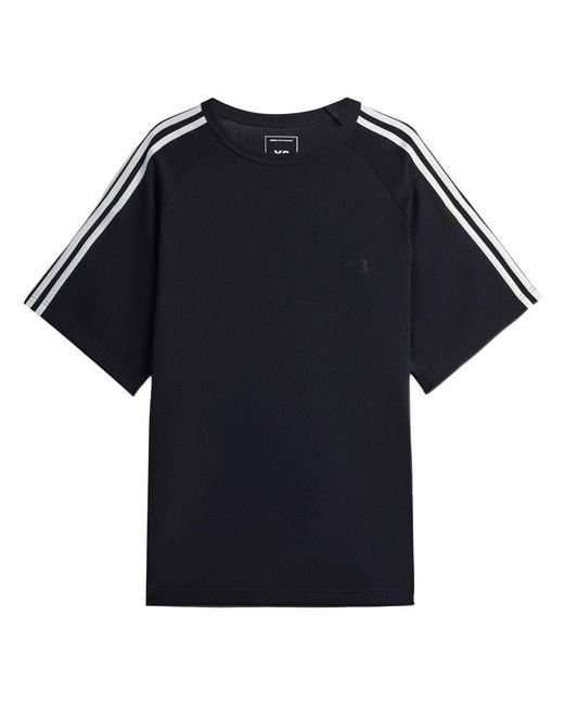 Y-3 Blue Wide Fit 3 Stripes T-Shirt for men