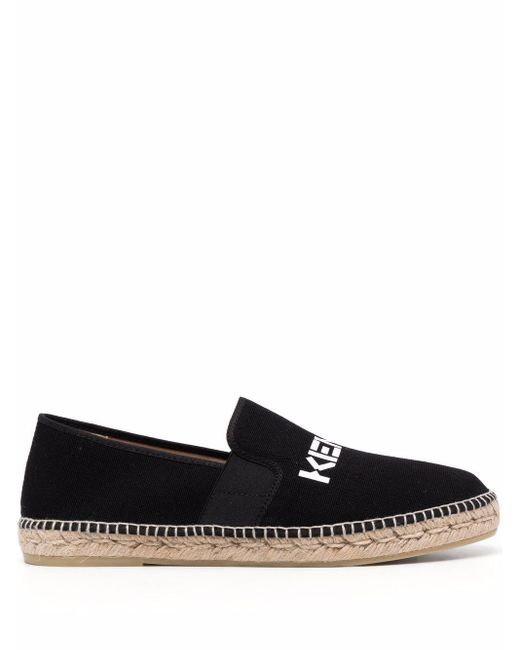 KENZO Logo print Leather Espadrilles in Black for Men Lyst UK