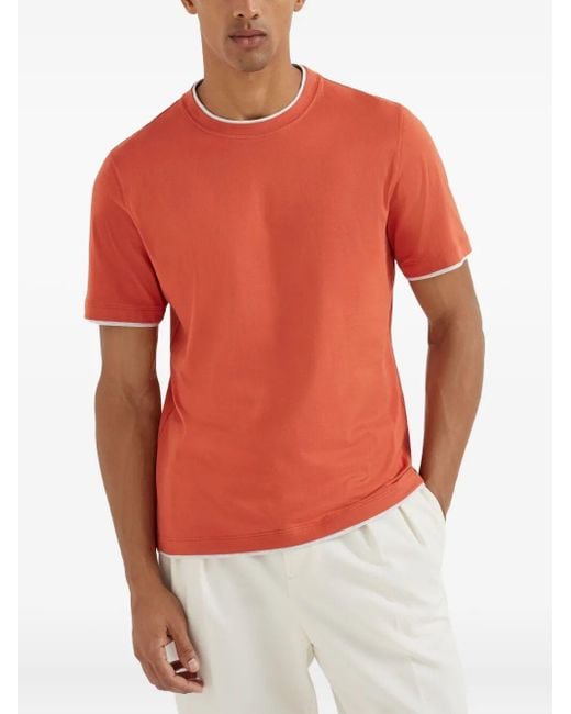 Brunello Cucinelli Orange Double Layer T-Shirt for men