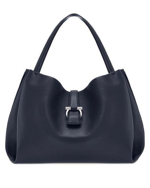 Ferragamo Blue Large Leather Softened Tote Bags