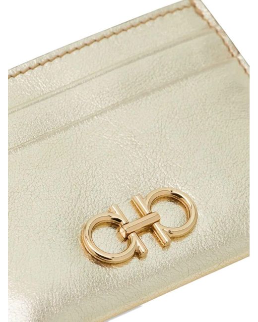 Ferragamo Natural Gancini Laminated Leather Card Holder