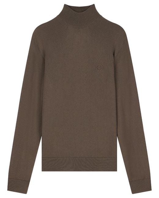 Giorgio Armani Brown Slim Sweater In Virgin Wool With Stockinette Stitch for men