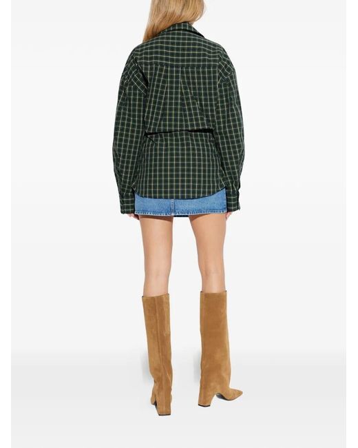 Alexander Wang Green Check-Pattern Wrap-Style Mini Dress