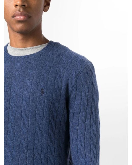 Ralph Lauren Blue Cable-Knit Wool-Cashmere Jumper Clothing for men