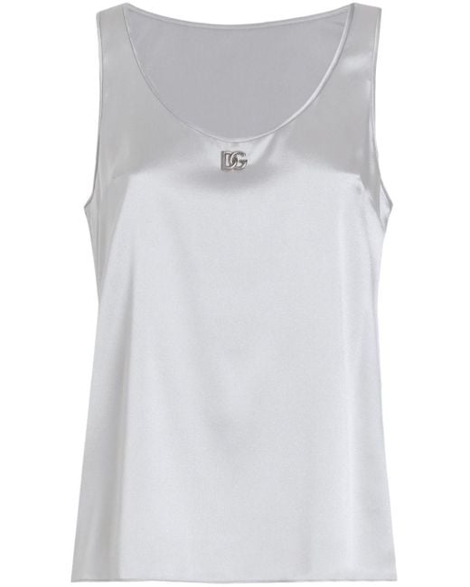 Dolce & Gabbana Gray Silk Satin Tank Top With Dg Logo Pin