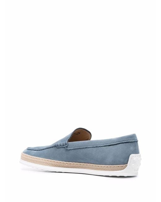 Tod's Blue Calfskin Loafers With Rubber And Rope Sole for men