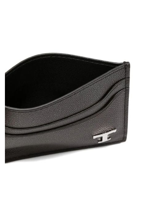 Tod's Brown Grained Leather Cardholder With Metal T Timeless Logo for men