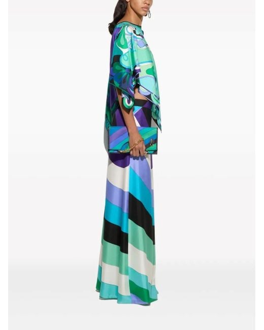 Emilio Pucci Blue Orchidee-print Short Sleeved Blouse