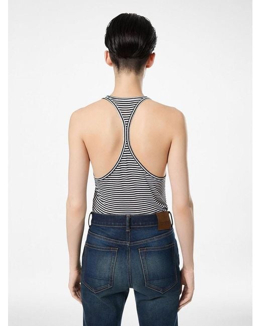 Tom Ford Blue Striped Viscose Tank Top With Tonal Tf Embroidered Logo