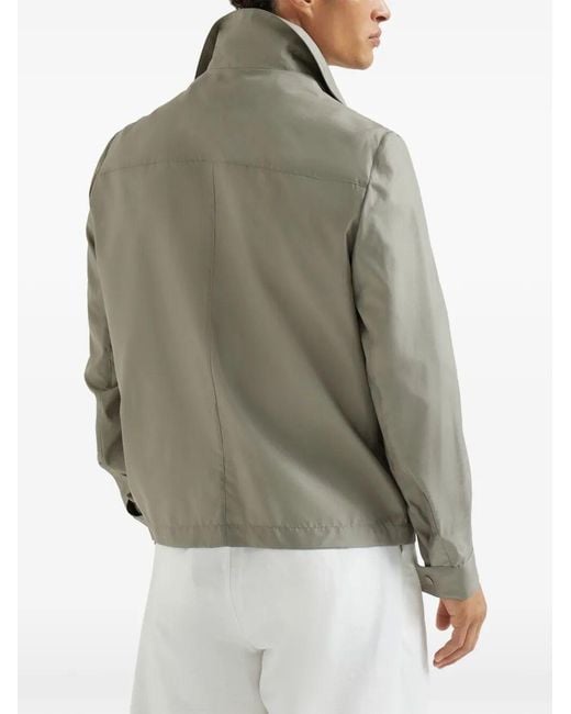 Brunello Cucinelli Green Silk Blouson Jacket for men