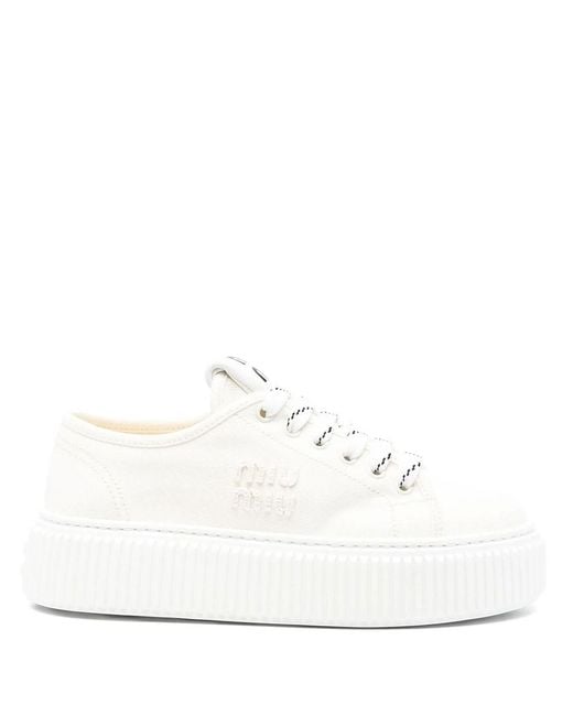 Miu Miu White Denim Sneakers With Logo