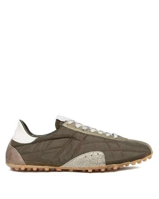 Maison Margiela Green Quilted Polyester And Suede Sneakers With Textured Sole for men
